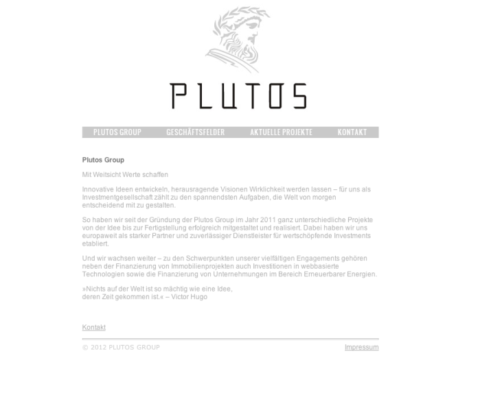 Investmentgesellschaft Webseite Plutos Group